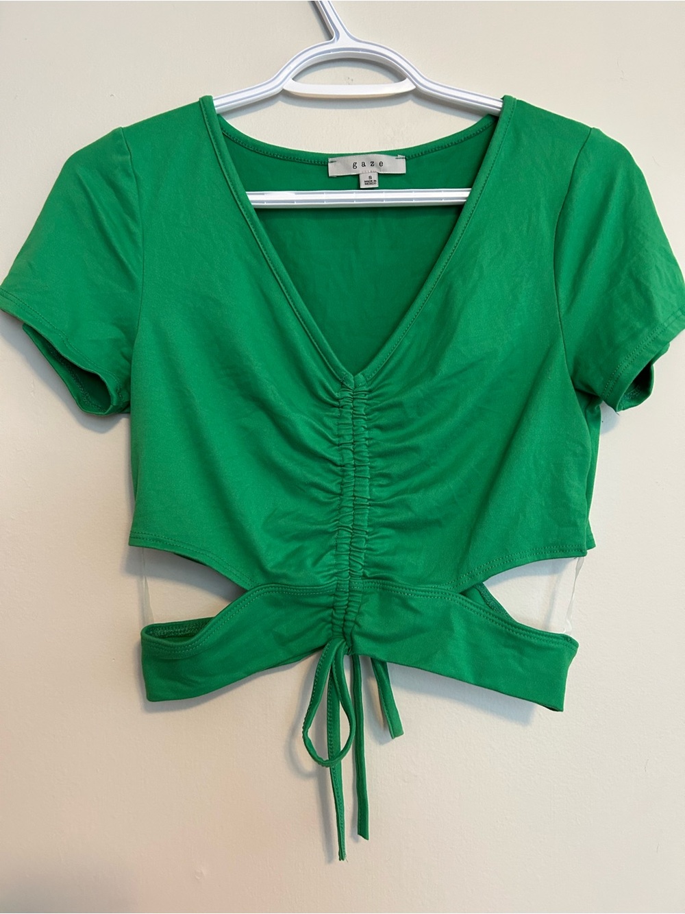 Gaze Green Ruched Cutout Crop Top